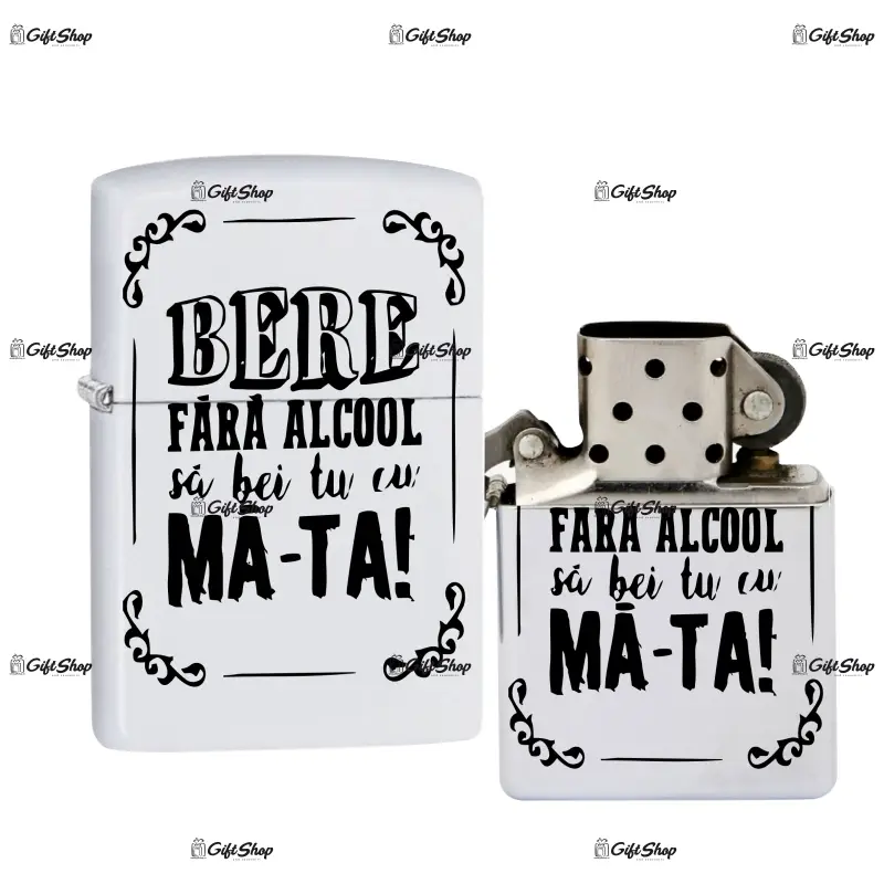 Bere fara alcool..., bricheta metalica gravata laser cu mesaj